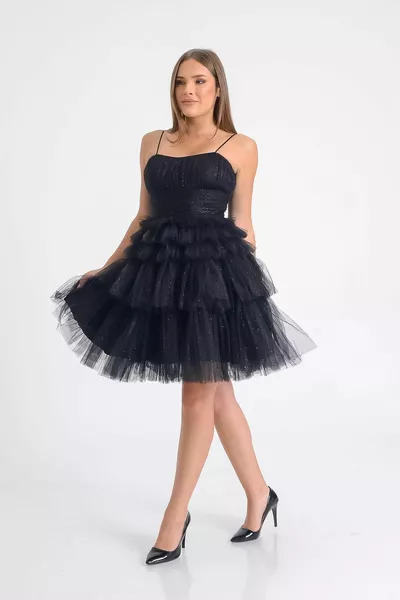 Abito da sera corto glitterato nero