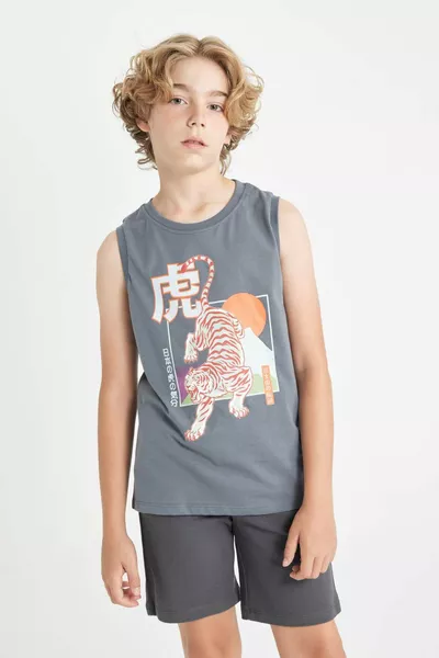 Boys' Bicycle Neck Tiger Print Tank Top HS