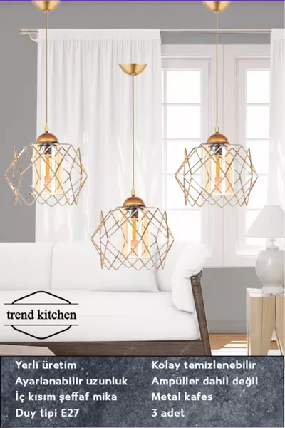 3 Stück Trend Bal Milchglas Golden Hängeleuchte für Wohnzimmer, Küche, Bad, Schlafzimmer, Kinderzimmer, Flur
