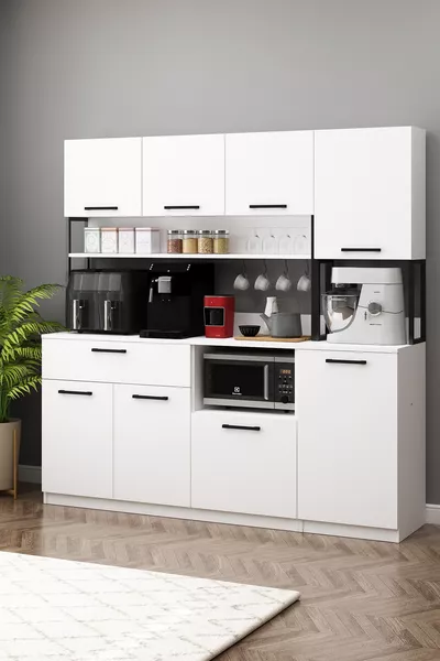 Armadio Ervin Airfry eb Bianco Multifunzionale con 3 Ante, Angolo Caffè con Armadio Multifunzionale