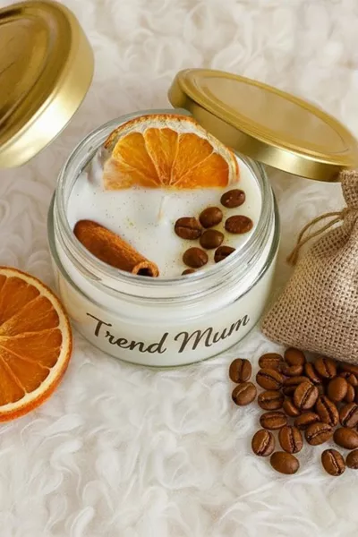 Bougie de thérapie et de chakra à l'orange, à la cannelle et aux grains de café, bougie rituelle, bougie parfumée au café