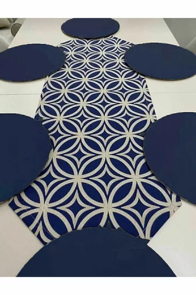 Set da tavola americano & servizio blu scuro con motivo ad anelli, runner 6 MDF blu scuro, sottopiatti design