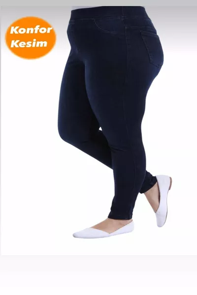 Дамски дънкови клинове с еластична талия / оформящи / комфортно прилягане / голям-малък размер, тъмносиньо