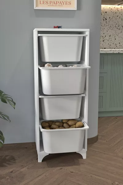 خزانة بأربع سلال خزانة متعددة الأغراض خزانة ألعاب دورا بيضاء