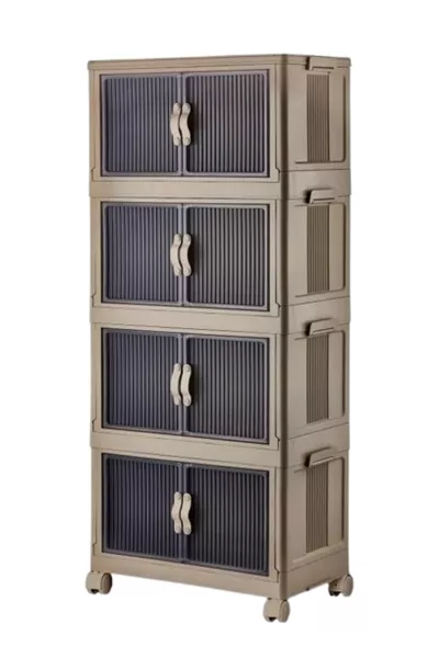 خزانة منظمة متنقلة متعددة الاستخدامات بعجلات قابلة للتكديس مع غطاء من Emayhome، ٤ قطع، لون كابتشينو