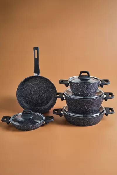 Bio Granit Blue Stone 9 Parça Tencere  ve Tava Seti