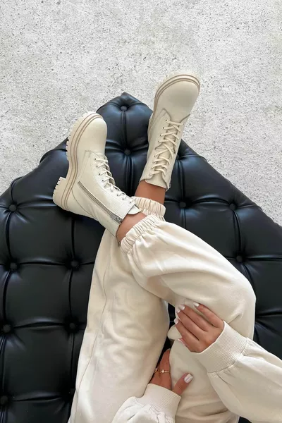 ووكر نسائي أحذية بريدية جلدية أصلية بيج