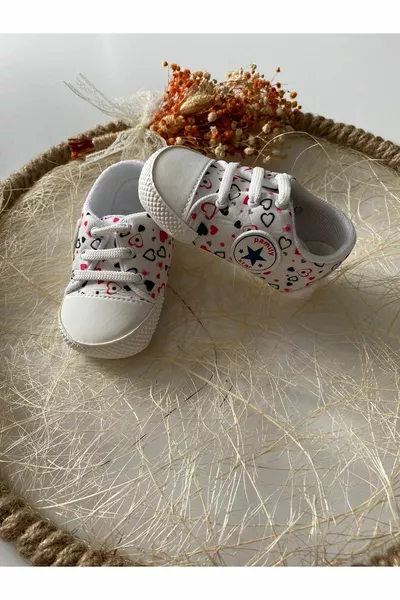 Poplin Heart Patterned Booties Baby Girl Shoes