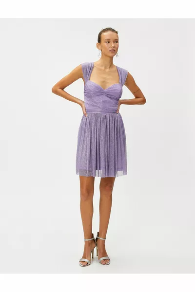 Glitter Mini Evening Dress with Draped Straps