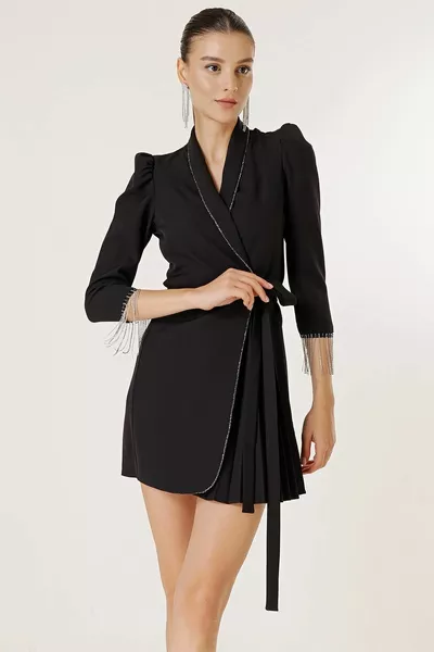 الكتف مبطن نصف اصطف جانب واحد مطوي الأكمام سلسلة مفصلة اللباس