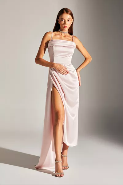 Robe drapée à bretelles violette poudrée