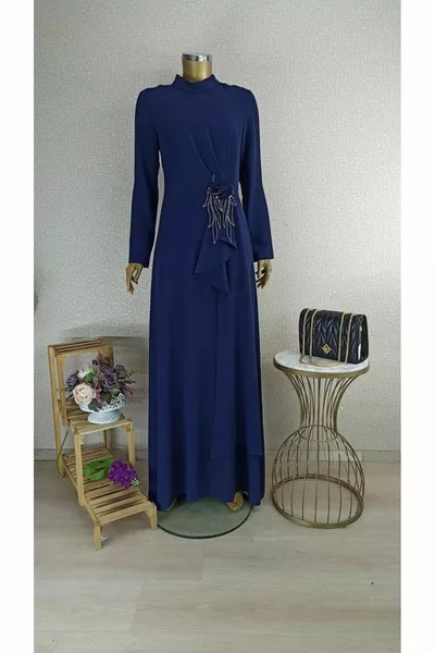  Rosa e pietra dettagliata giudice collare abito da sera Qks abito da sera ##