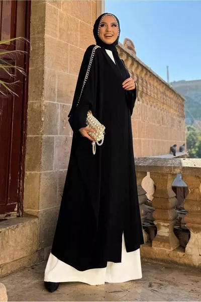 ДАМСКИ ЧЕРЕН ПЕРЛЕН ДЕТАЙЛЕН ГАЩЕРИЗОН ABAYA SUIT T 