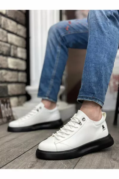 Schnürung Herren High Sole Weiß Schwarz Haut Sneakers