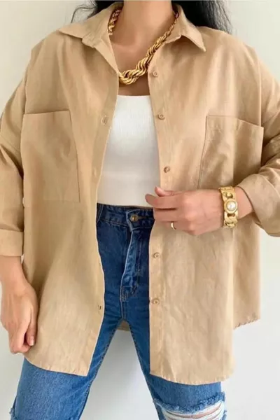 قميص كتان رث نسائي كبير الحجم 