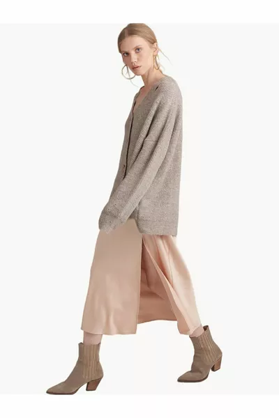 Gonna in raso con spacco sul davanti - Beige