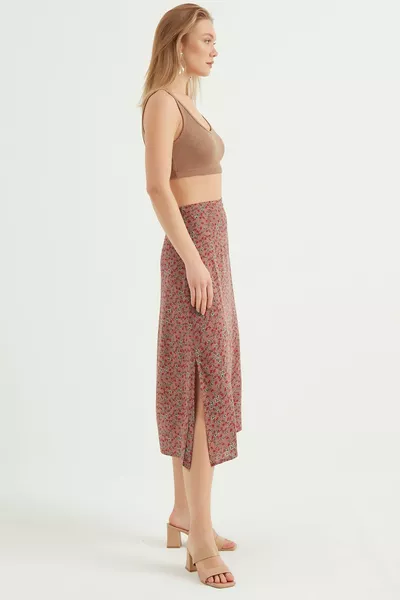 Geblümter Midirock mit Schlitz