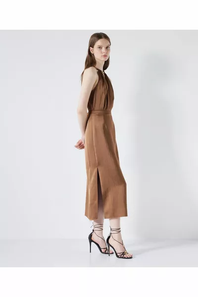 Glossy textured midi skirt