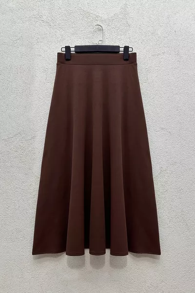 Lycra Crepe Fabric Kiloş Bell Skirt -Brown