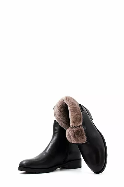 Tugerdi Echt Lederen Zwart Bont Ritssluiting Klassieke Dames Laarzen 