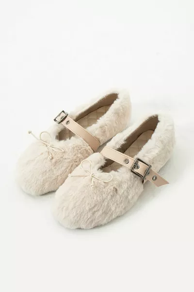 Evgeniya كريم ريشة القطيفة حزام التفاصيل المرأة الباليه الشقق