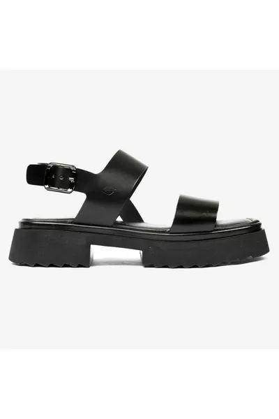 Sandales en cuir véritable noir pour femmes 