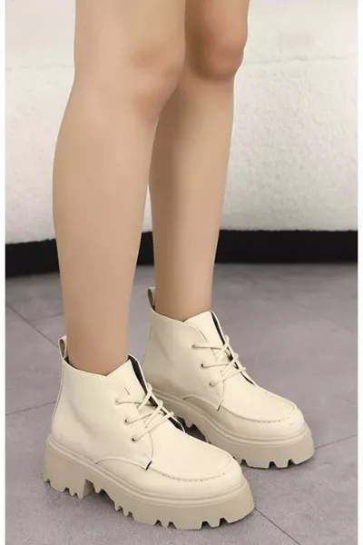 Feles Женские сапоги на шнуровке на высокой подошве BEIGE