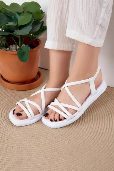 Dames White Stone Sandelet - 