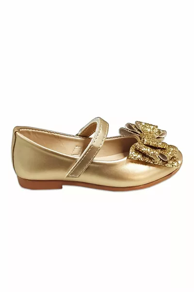 Golden Dore Sequin Glitter Bow Orthopedic Girls Ballet Flats Shoes