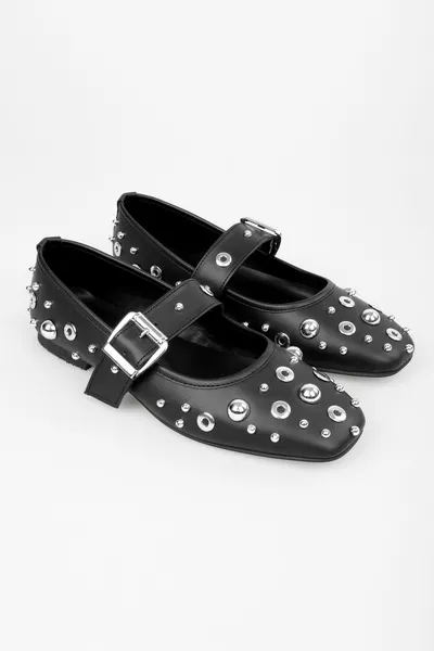 Женские балетки Elone Black Skin Staple с поясом