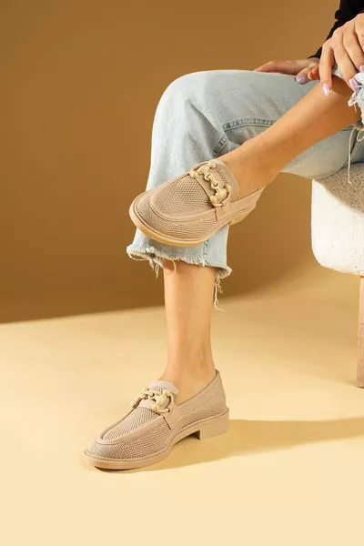 Women's Nut Beige Cream Loafer Loafers Casual Casual Sole Shoes with Casual Buckle