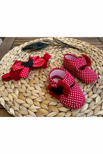 Mickey Mouse Red Polka Dot Bandana Baby Girl Booties