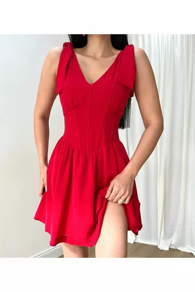 Avondjurk voor dames, gedrapeerde mini-jurk met V-hals, uitlopende rok, avondjurken en afstudeerjurken