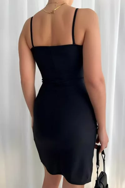 V-Neck Double-breasted Backless Low-Cut Strap Skirt Asymmetrical Cut Stretchy Lycra Short Dress