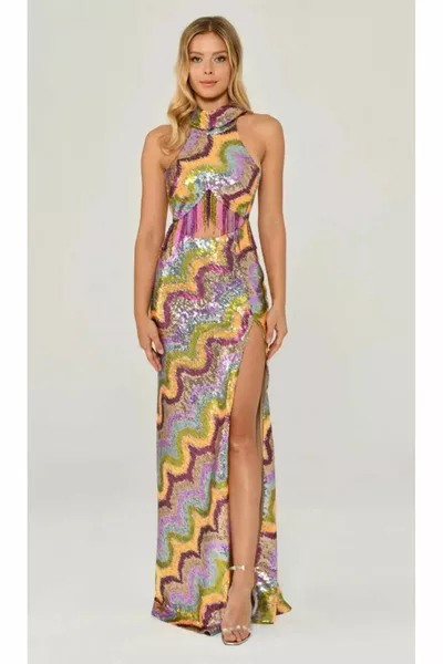 Alpha Beta Halter Collar Paillettes Viola Abito Da Sera Da Donna 