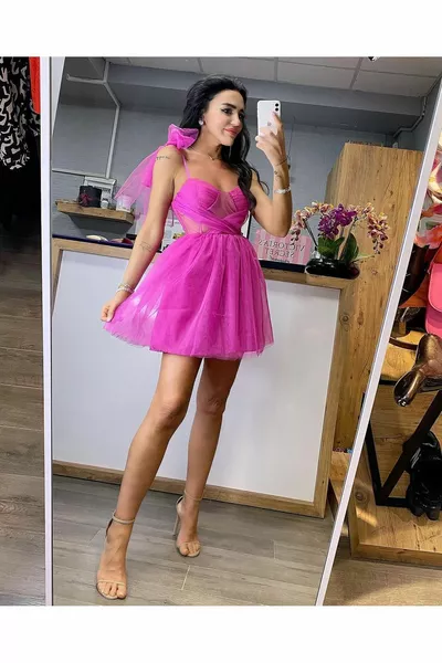 ПРОЗРАЧНАЯ ТЮЛЕВАЯ ПАЧКА БАРБИ с ФУКСИЕЙ НА косточках после вечеринки платье