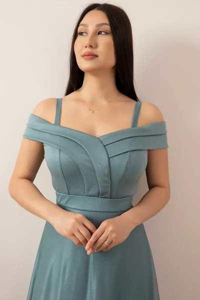 حزام بريق تول فستان سهرة طويل 