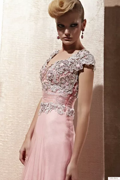 Women's Pink Mare Collection Guipure Lace Design Evening Dress