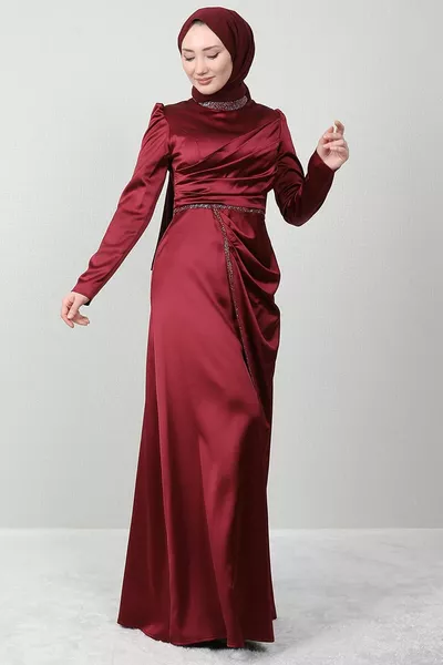 Lora Hijab Evening Dress Burgundy