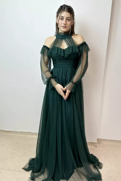 الأخضر تول رايات بالإضافة إلى حجم مساء اللباس