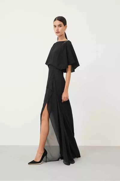Robe de soirée col bateau noir 