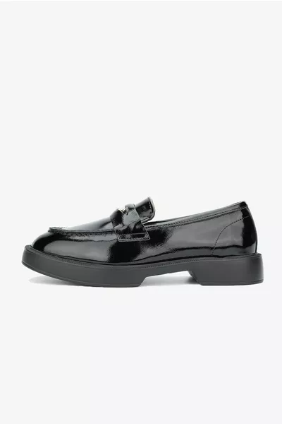 Aegis Trench noir en cuir véritable Mocassins pour femmes