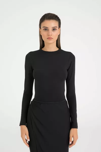 Soft Touch Round Neck Blouse Black