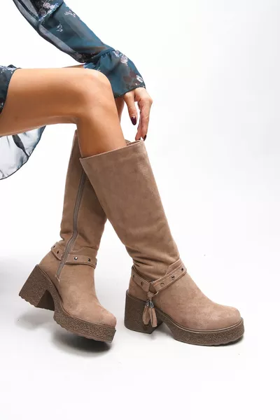 Дамски ботуши на ток Olvirth  велур от норка