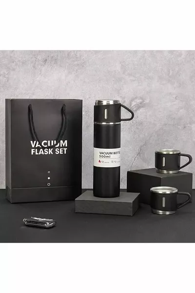 Вакуумен термос от неръждаема стомана 3 чаши  мл, термос за запазване на топлината до  часа