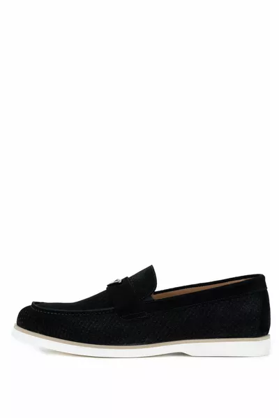 الرجال جلد طبيعي أسود من جلد الغزال أحذية المتسكع