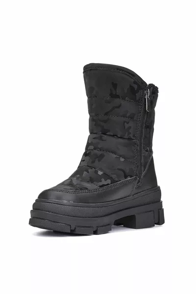  زلة وحيد الفراء الفتيات أحذية الثلج السوداء داخل أحذية الثلج الحرارية الوحيدة