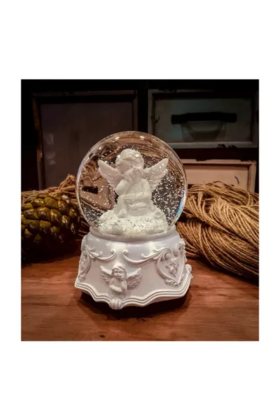 Бял ангел Средно голяма музикална снежна топка