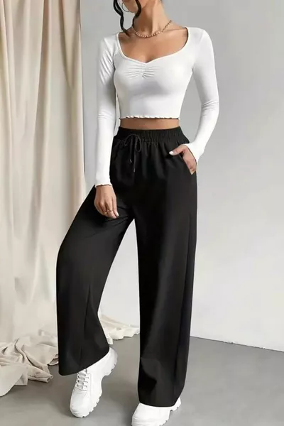 سروال رياضي واسع الأرجل بخيط مزدوج للنساء