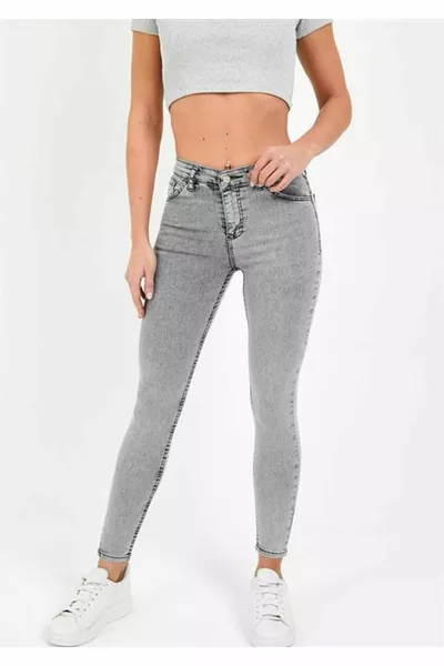 Dames Grijze Jeans Met Hoge Taille, Smalle Enkel, Skinny En Stretch
